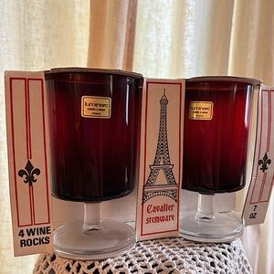 Vintage France Luminarc Cavalier Ruby Wine Footed Glasses Goblets Stemware